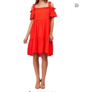 Pietro Brunelli Red Off The Positano red Tiered Midi Dress ruffle maternity sz S